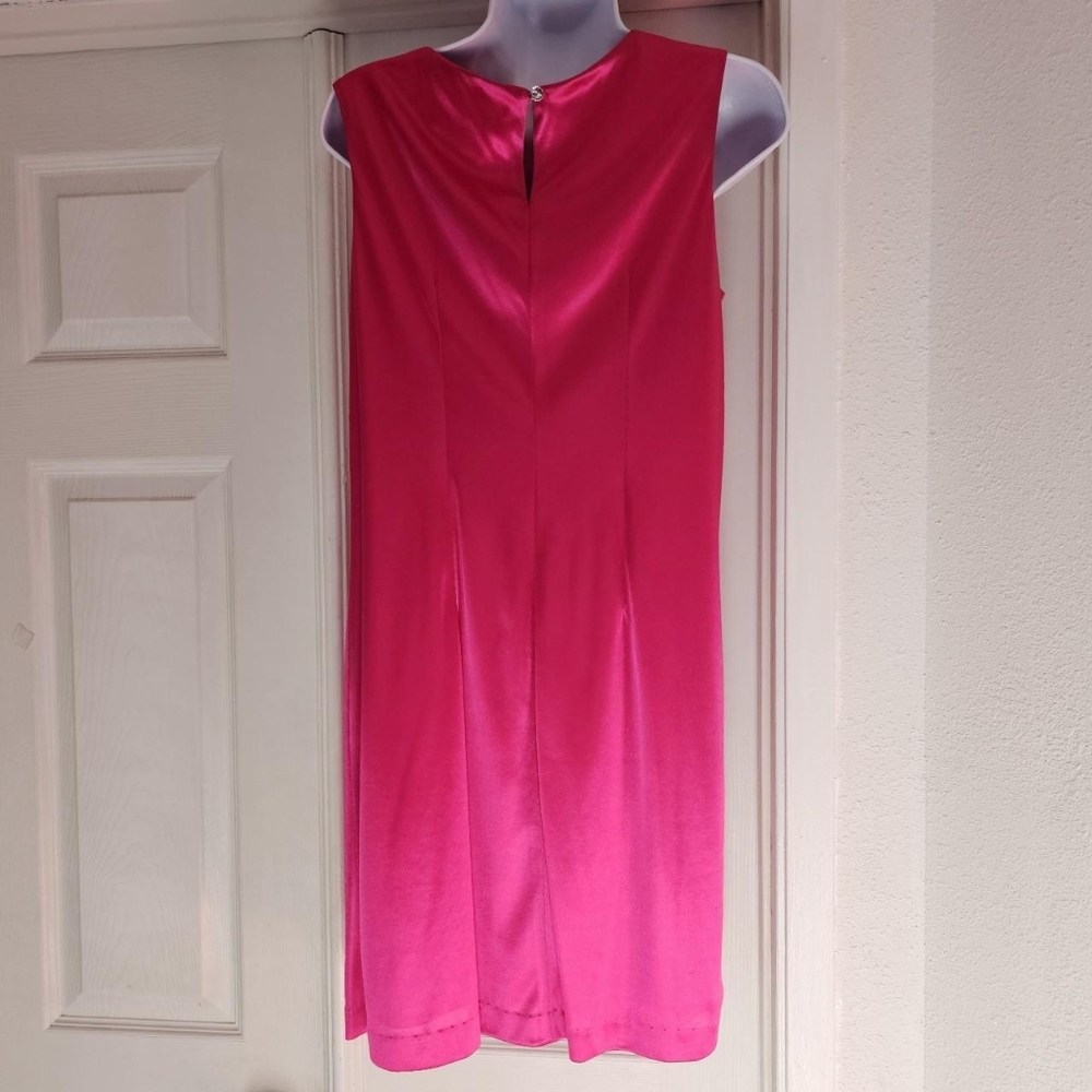 Bright neon pink layered draping appearance dress - Picture 2 of 3